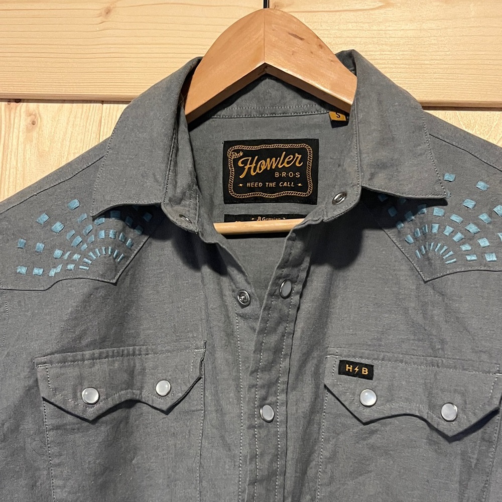 Howler Brothers Gray and Blue Casual Button Down Shirt